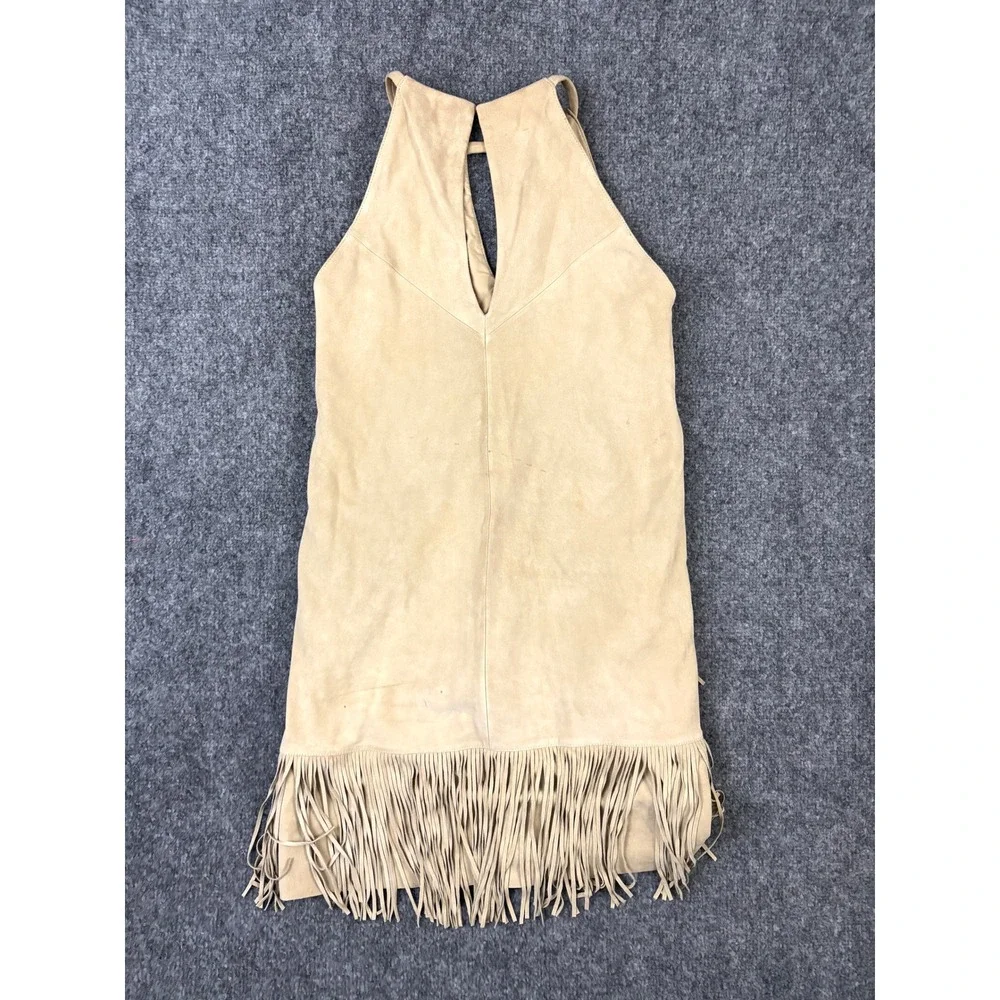 Parker Suede Fringe Dress XS Tan Laser Cut Western Boho Festival